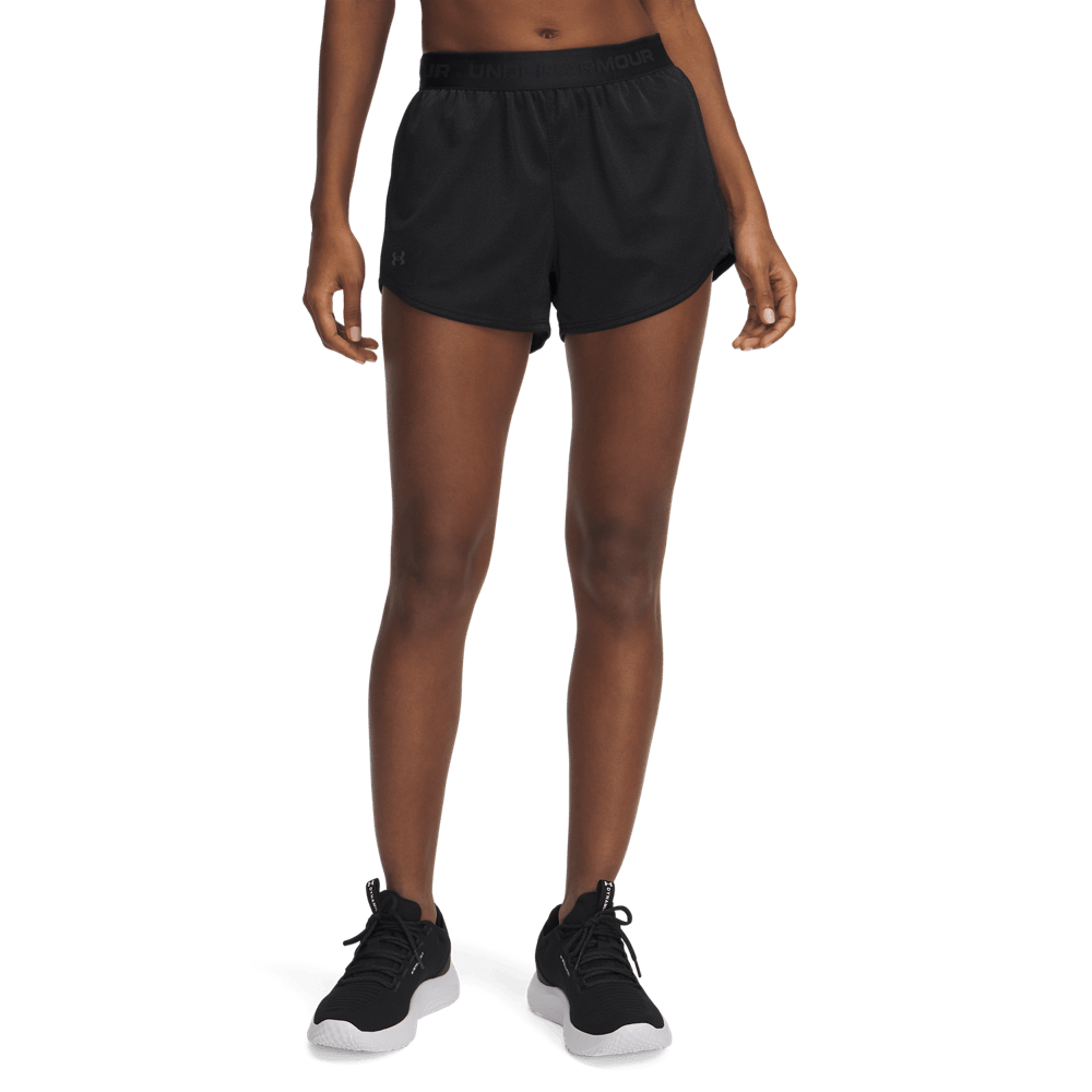 UA H Play Up Shine Shorts Pantaloneta negro de mujer para entrenamiento