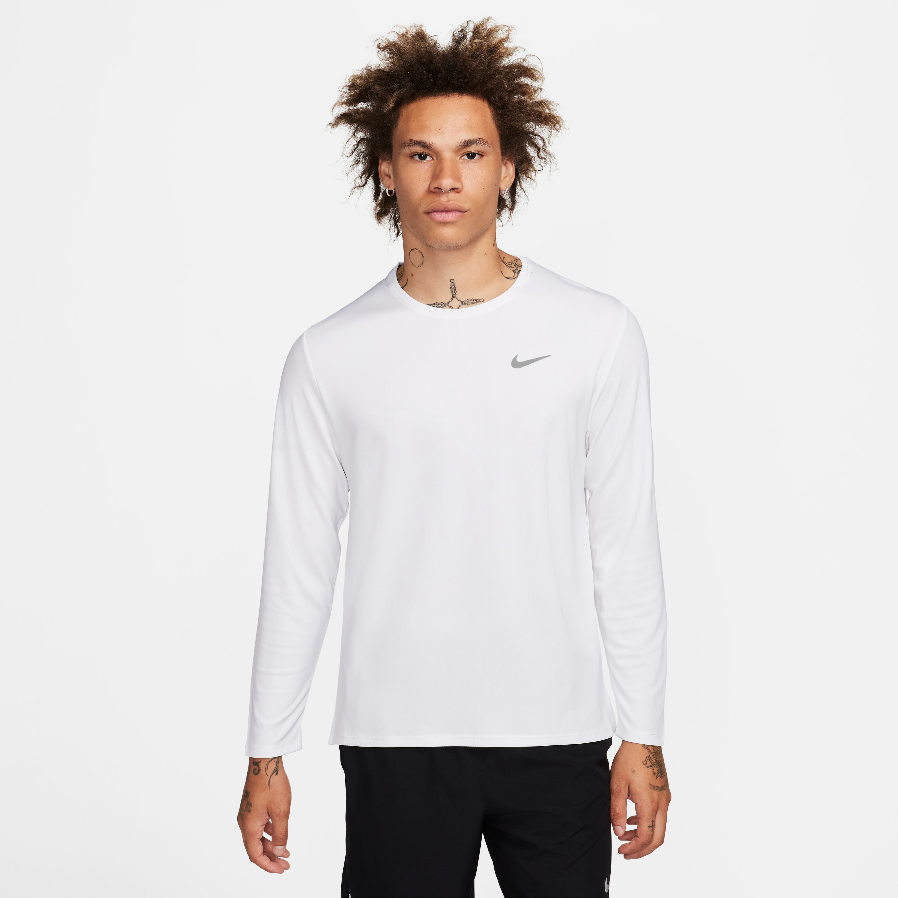 Nike M Nk Df Uv Miler Top Ls Camiseta Manga Larga blanco de hombre para correr