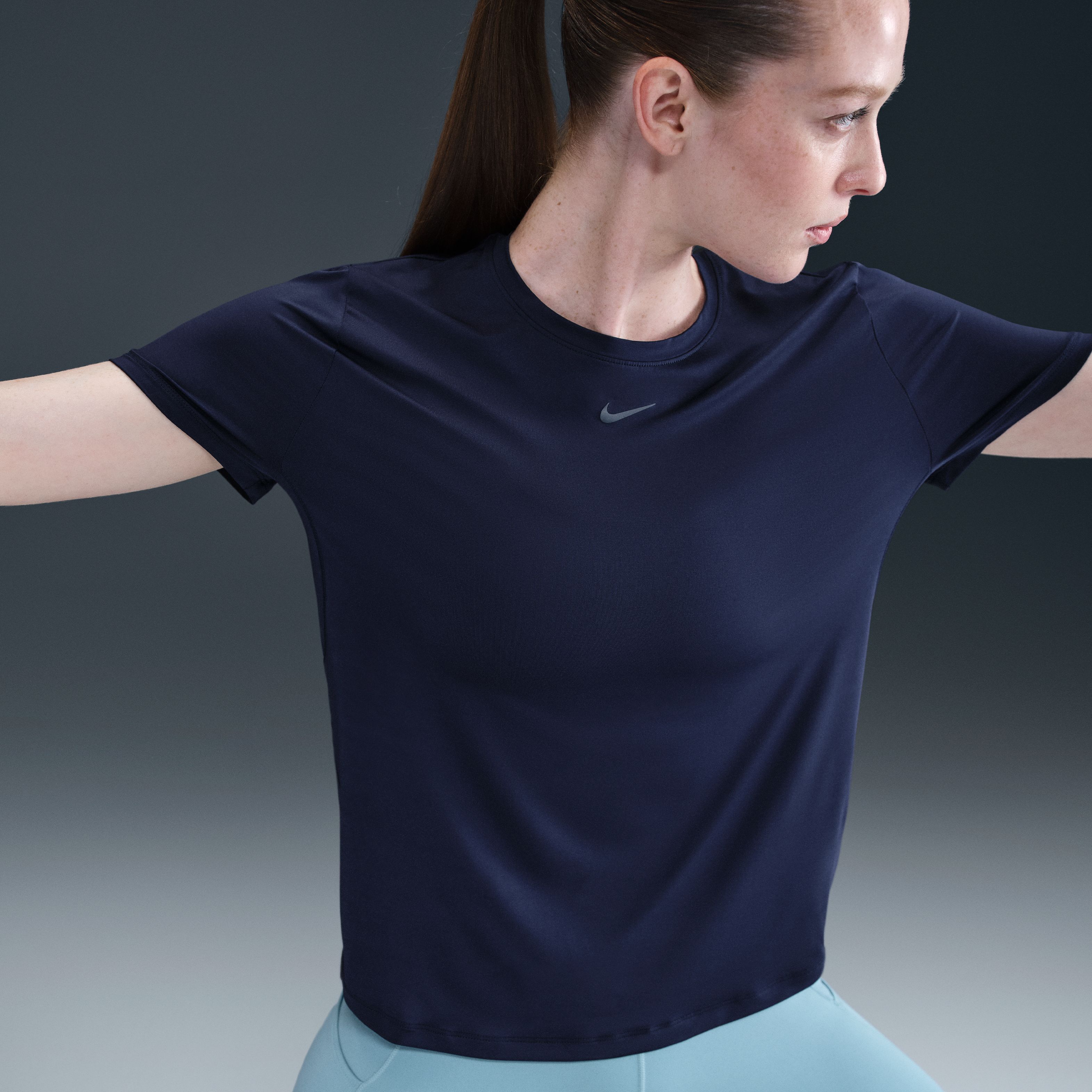 Nike W Nk One Classic Df Ss Top Camiseta Manga Corta azul de mujer para entrenamiento