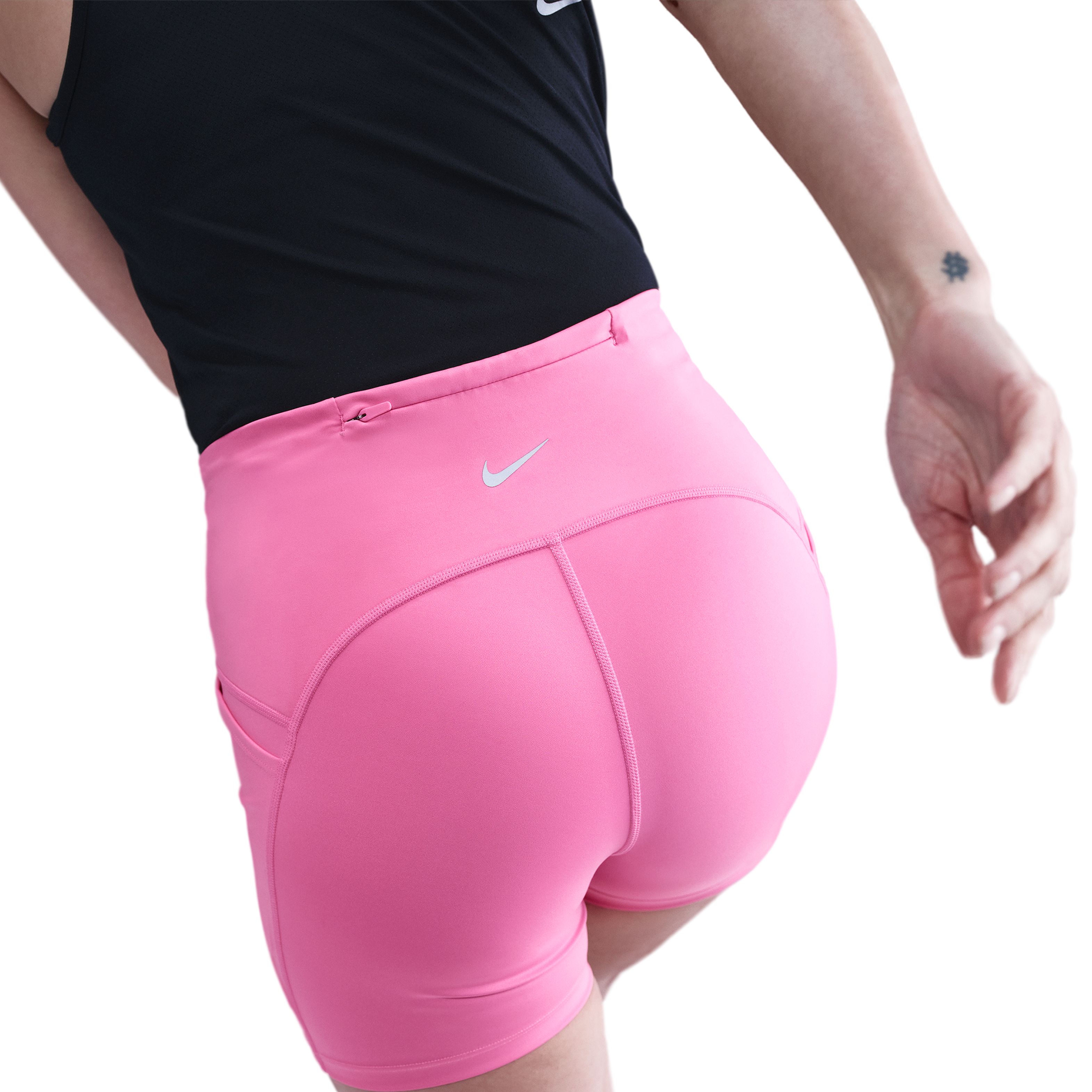 Nike W Nk Df Swift Hr 4In Short Licra rosado de mujer para correr