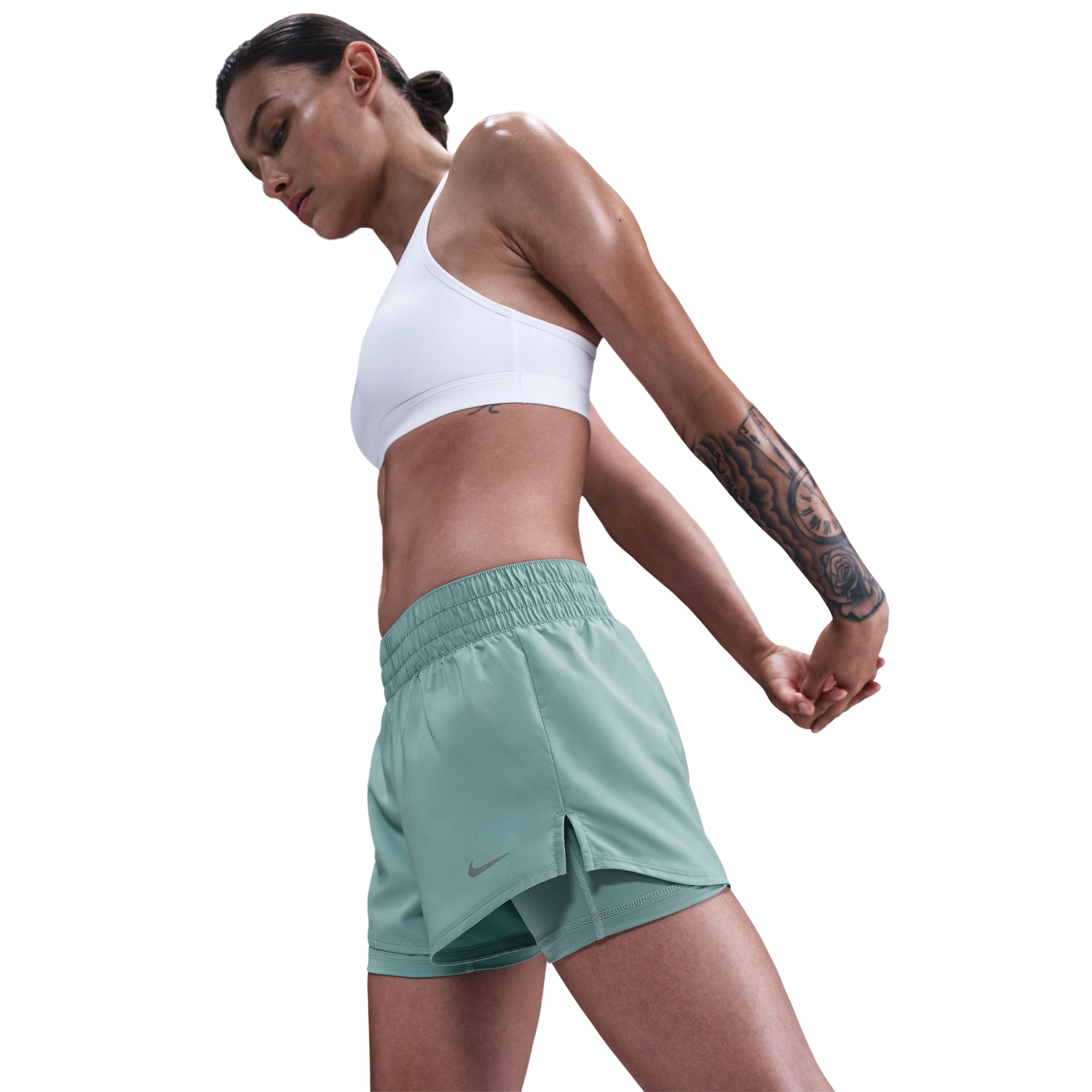 Nike W Nk One Df Mr 3In 2N1 Short Pantaloneta verde de mujer para entrenamiento