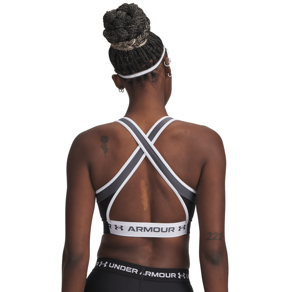 UA Crossback Mid Open Back Top negro de mujer para entrenamiento