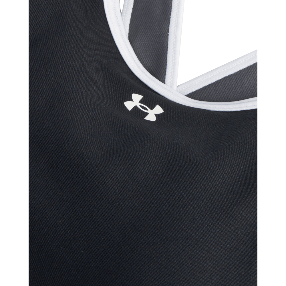 UA Crossback Mid Open Back Top negro de mujer para entrenamiento