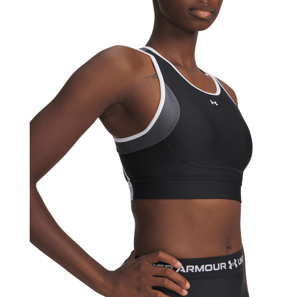 UA Crossback Mid Open Back Top negro de mujer para entrenamiento
