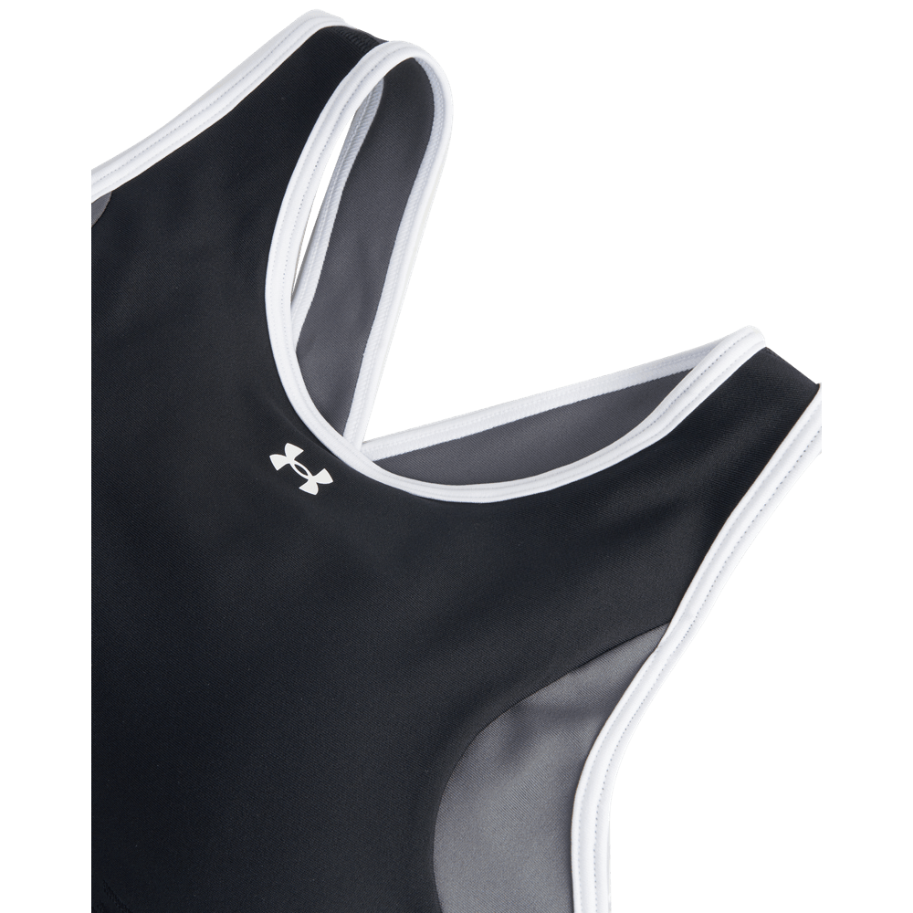 UA Crossback Mid Open Back Top negro de mujer para entrenamiento