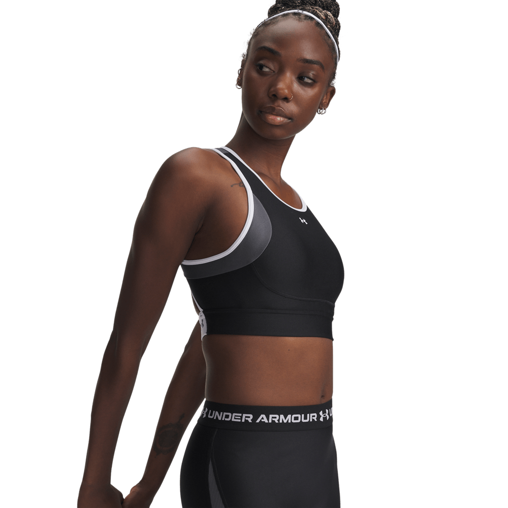 UA Crossback Mid Open Back Top negro de mujer para entrenamiento