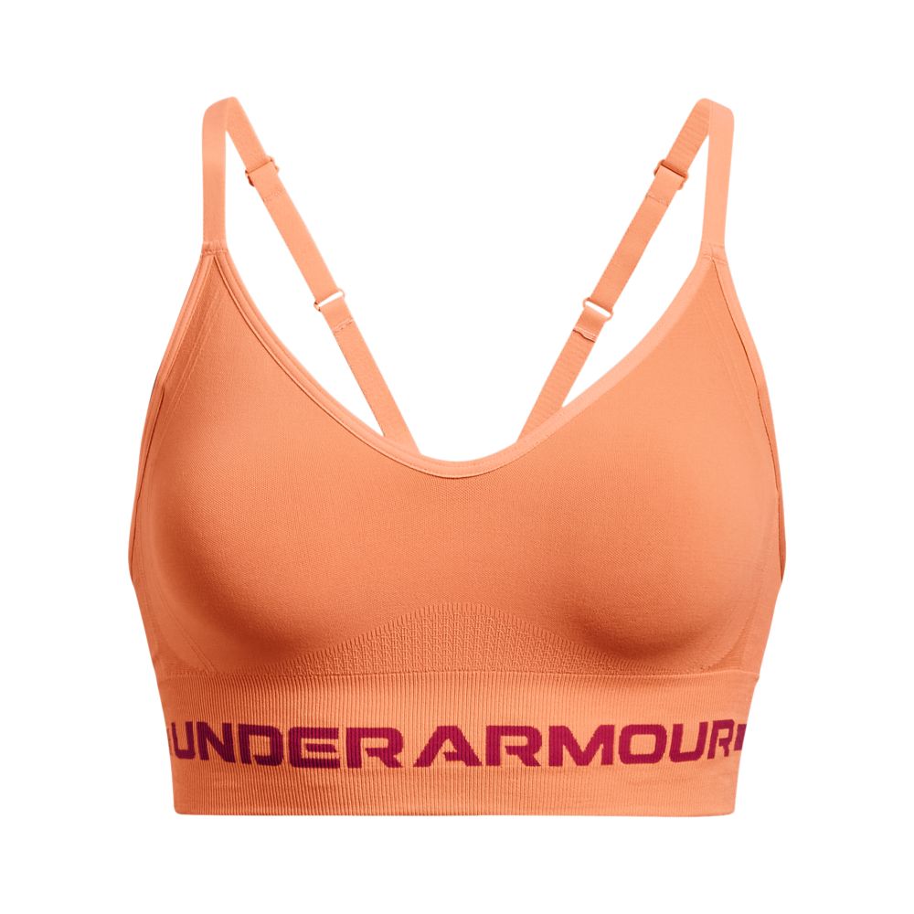 UA Seamless Low Long Bra Top naranja de mujer para entrenamiento