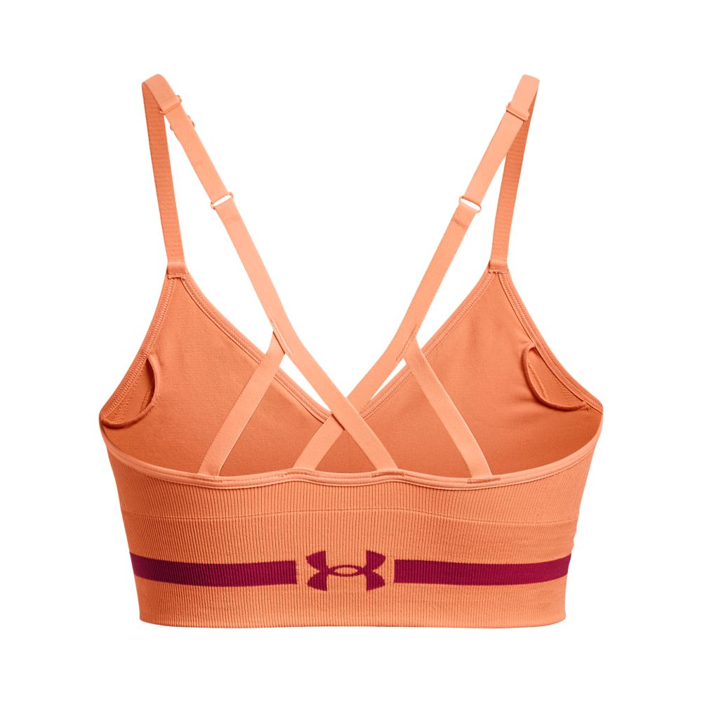 UA Seamless Low Long Bra Top naranja de mujer para entrenamiento