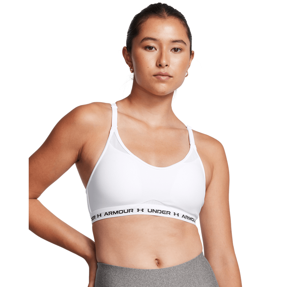 UA Crossback Low Bra Top blanco de mujer para entrenamiento