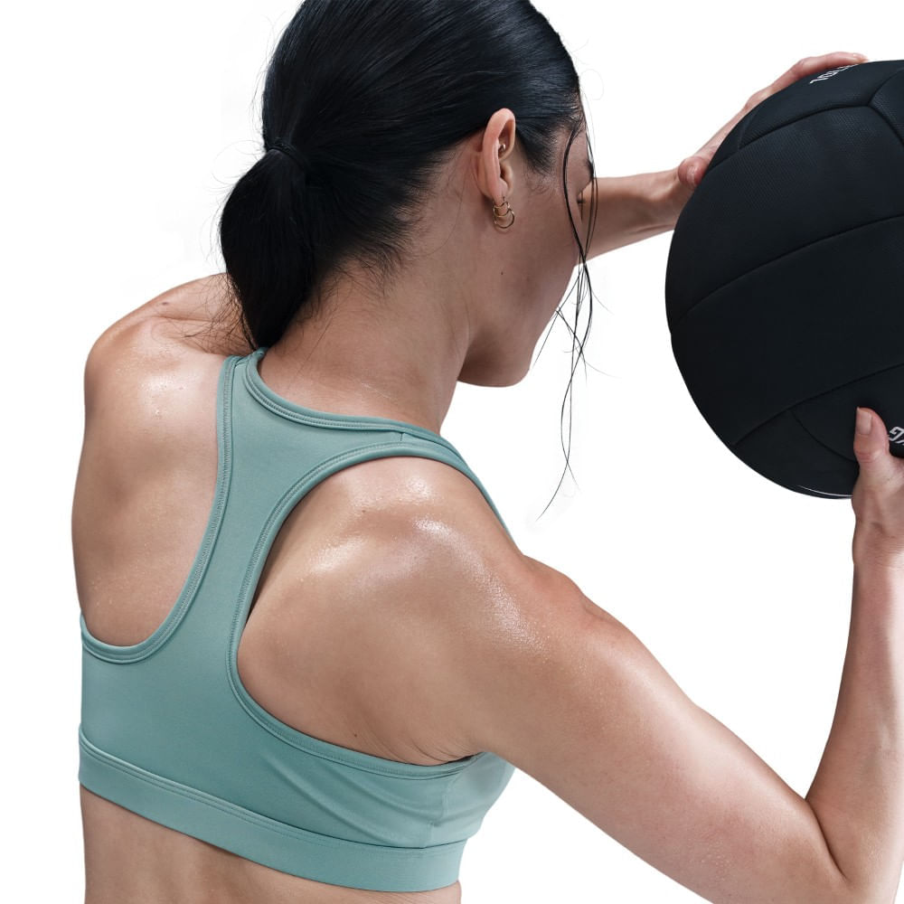 Nike W Nk Swsh Med Spt Bra Top verde de mujer para entrenamiento