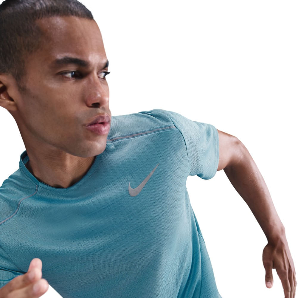 Nike M Nk Df Miler Top Ss Camiseta Manga Corta azul de hombre para correr