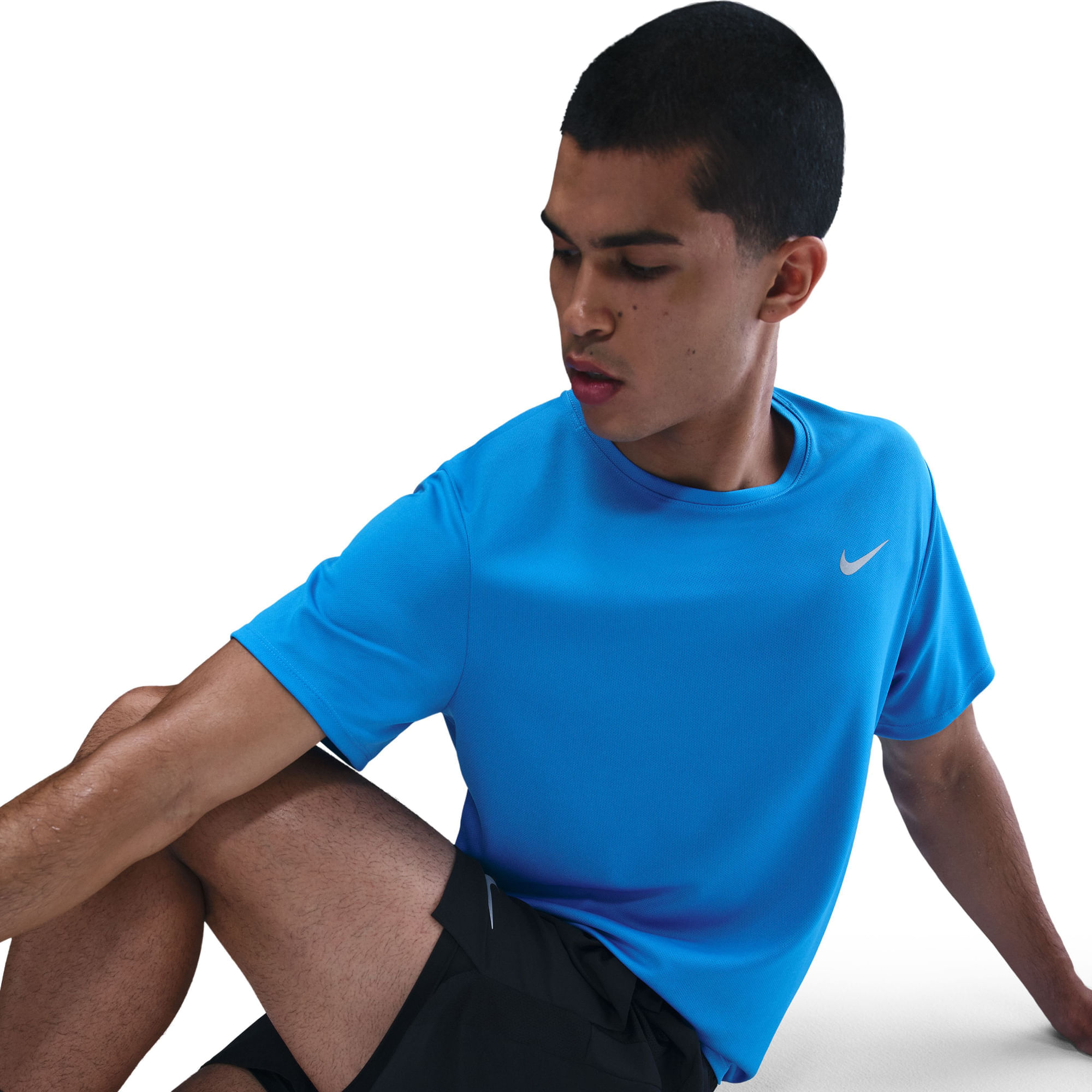 Nike M Nk Df Uv Miler Ss Camiseta Manga Corta azul de hombre para correr