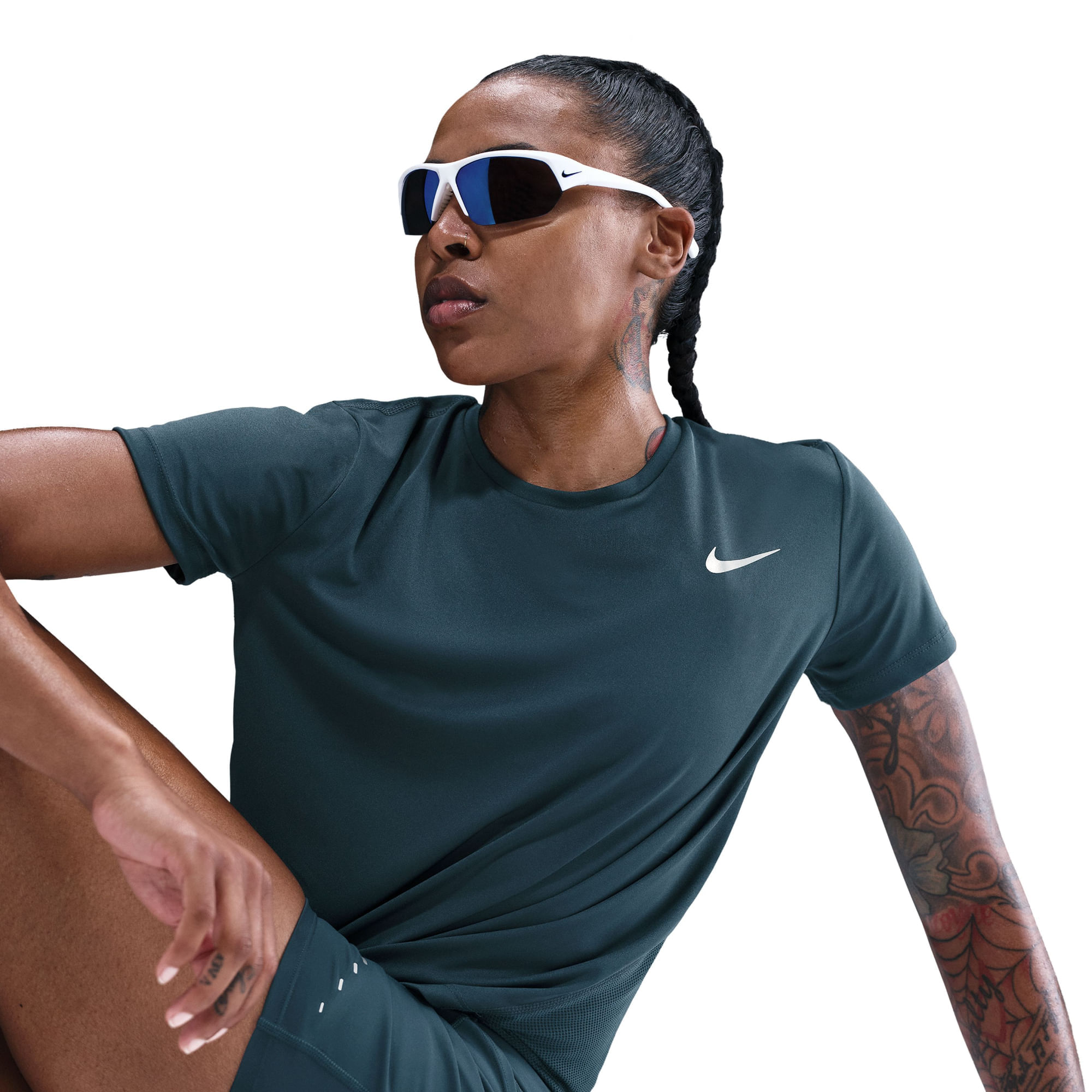 Nike W Nk Miler Top Ss Camiseta Manga Corta azul de mujer para correr