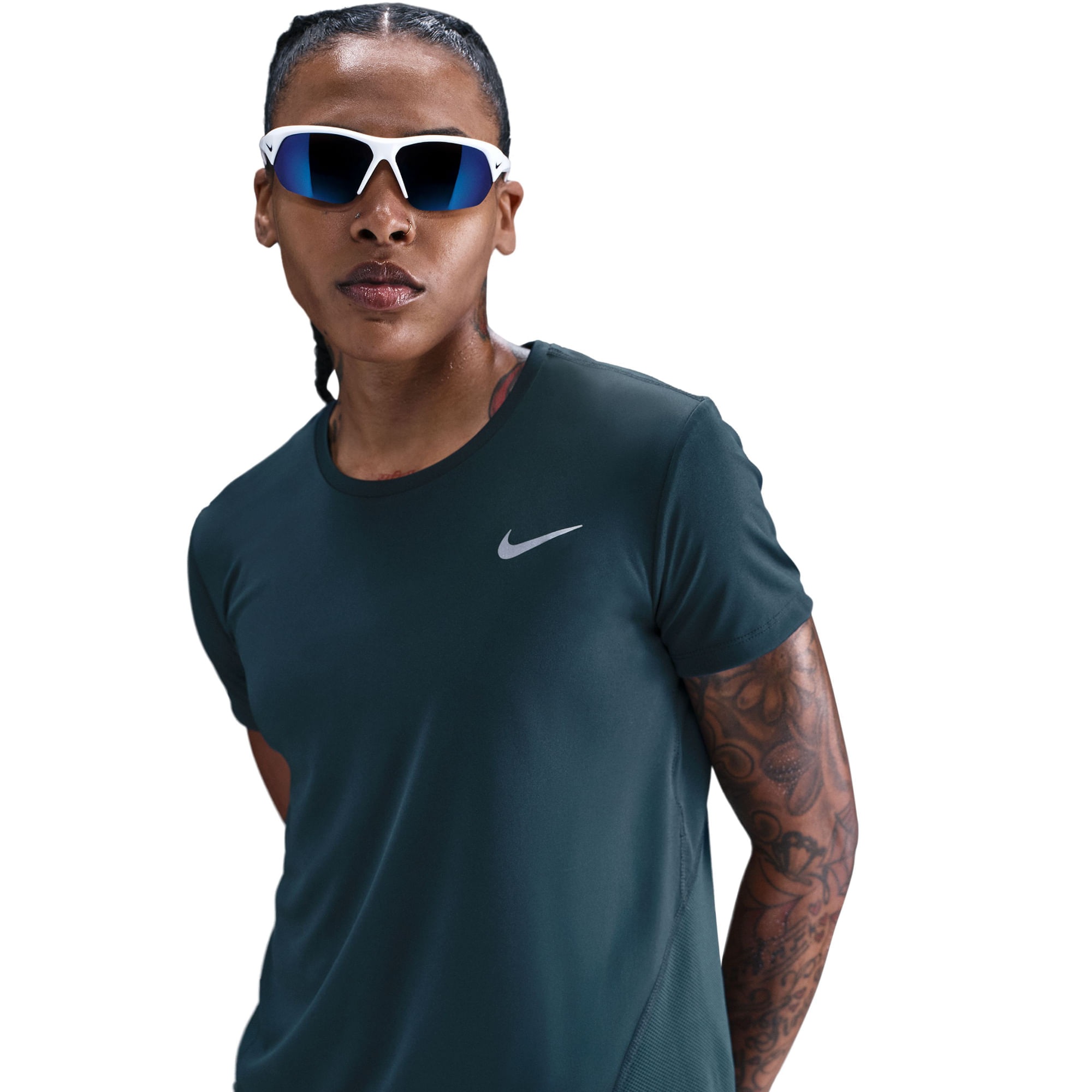 Nike W Nk Miler Top Ss Camiseta Manga Corta azul de mujer para correr