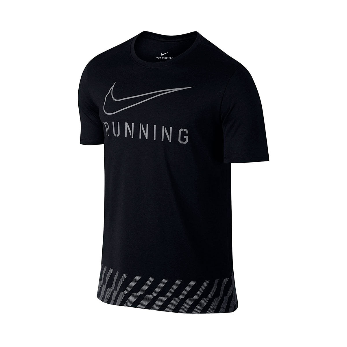 Nike M Nk Dry Tee Dbl Swoosh Stripe Camiseta Manga Corta negro de hombre para correr