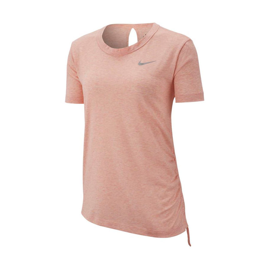 Nike W Nk Miler Top Ss Cinched Camiseta Manga Corta rosado de mujer para correr