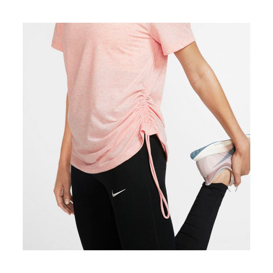 Nike W Nk Miler Top Ss Cinched Camiseta Manga Corta rosado de mujer para correr