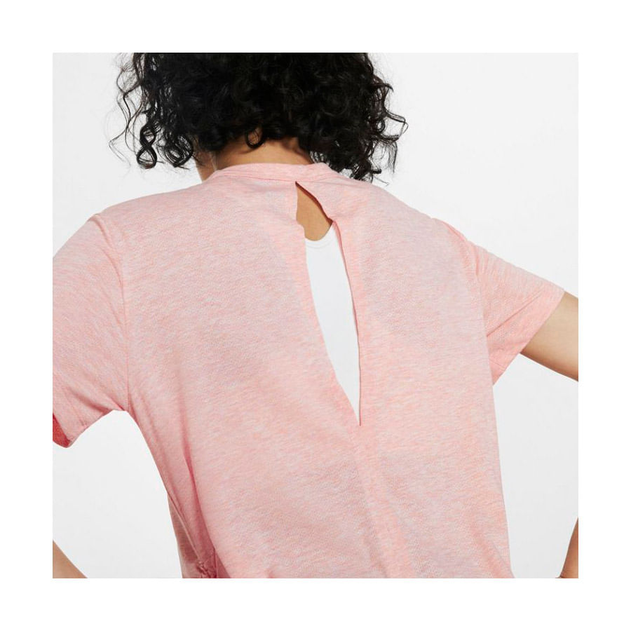 Nike W Nk Miler Top Ss Cinched Camiseta Manga Corta rosado de mujer para correr