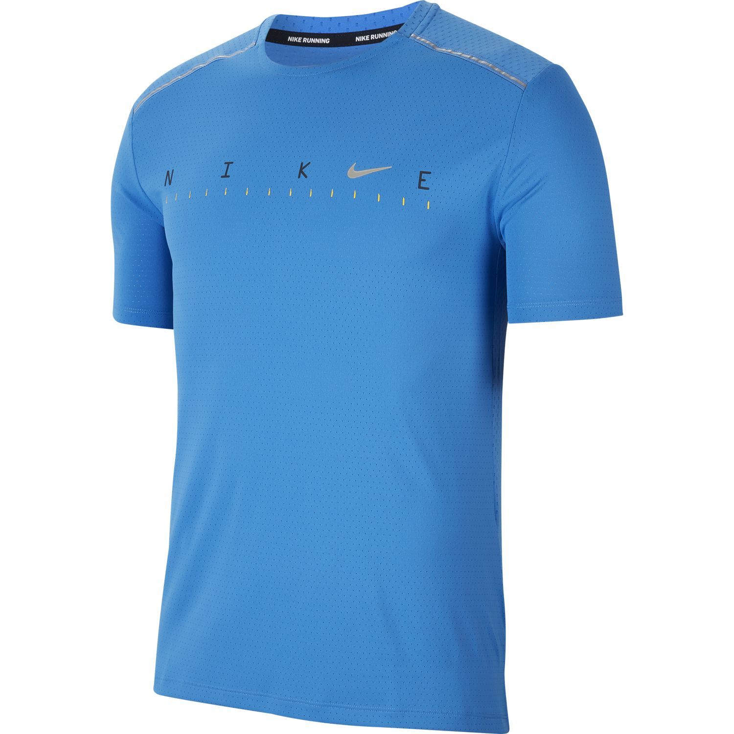 Nike M Nk Dry Miler Ss Tech Po Ff Camiseta Manga Corta azul de hombre para correr