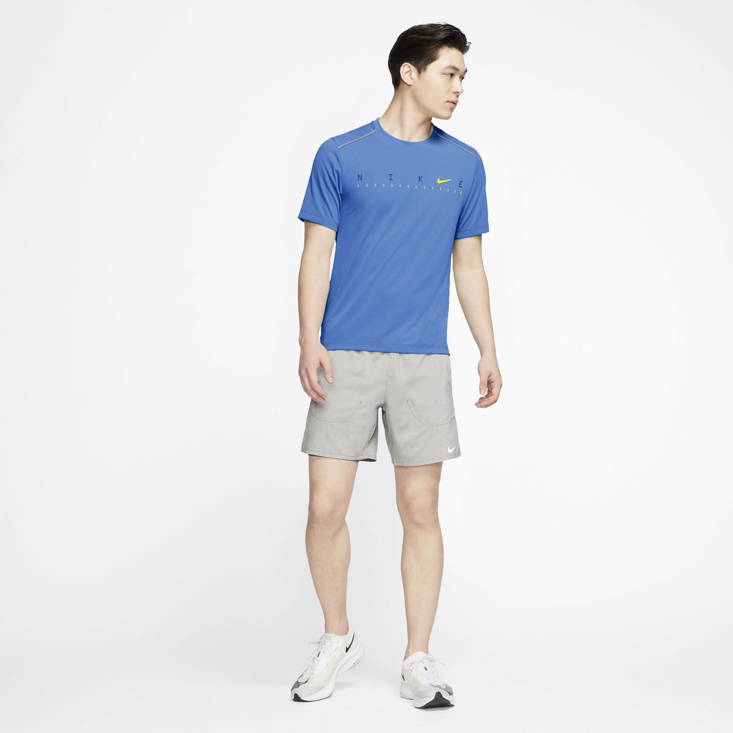 Nike M Nk Dry Miler Ss Tech Po Ff Camiseta Manga Corta azul de hombre para correr