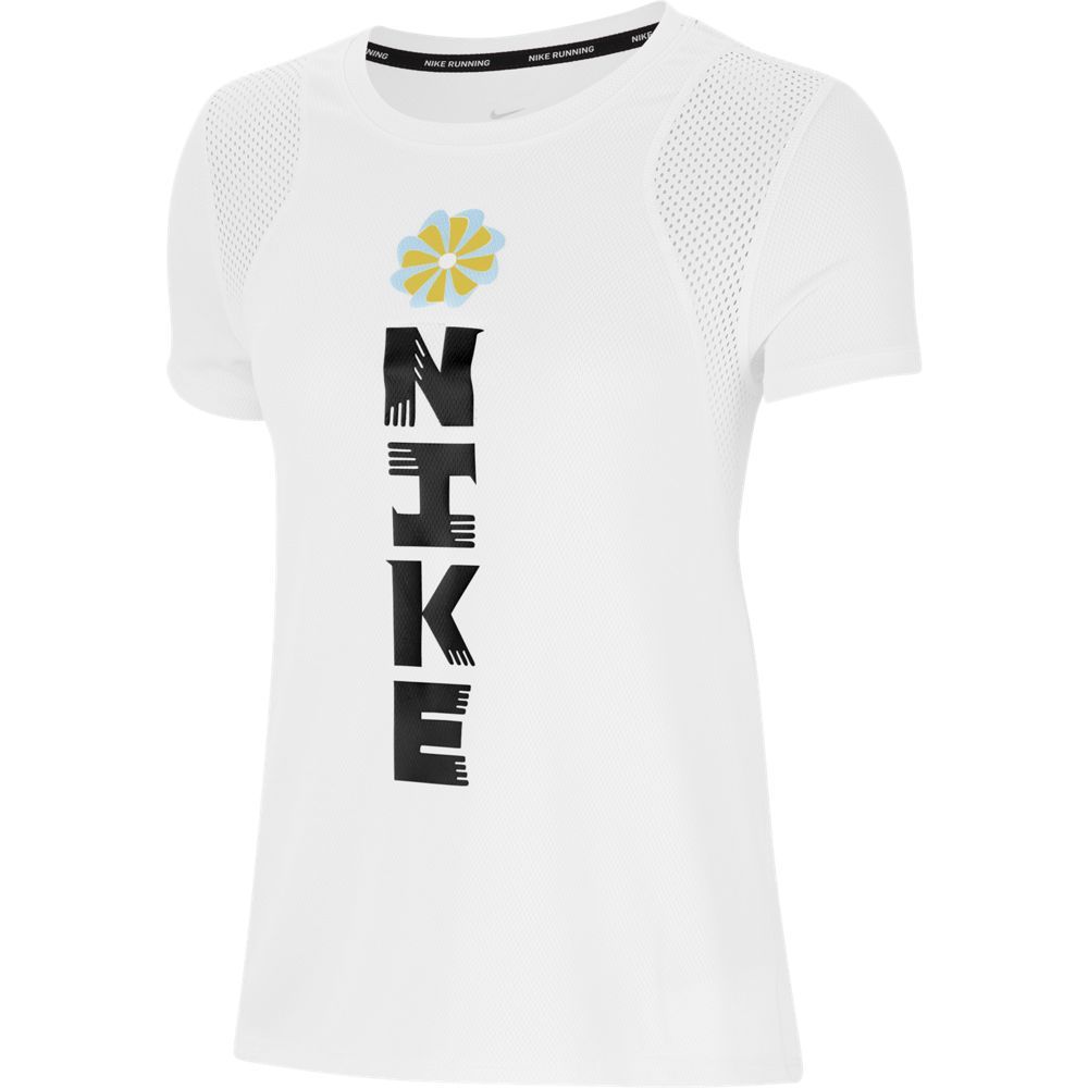 Nike W Nk Icnclsh Run Ss Gx Camiseta Manga Corta blanco de mujer para correr