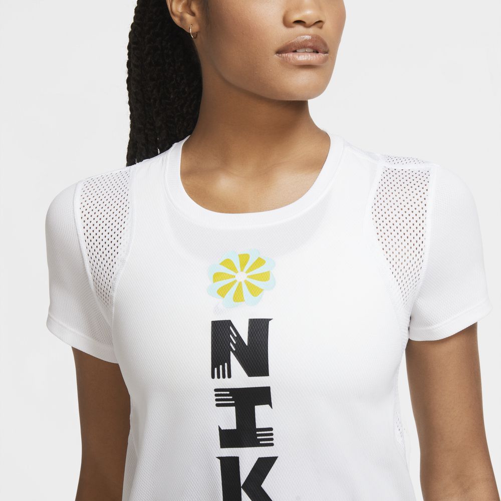 Nike W Nk Icnclsh Run Ss Gx Camiseta Manga Corta blanco de mujer para correr