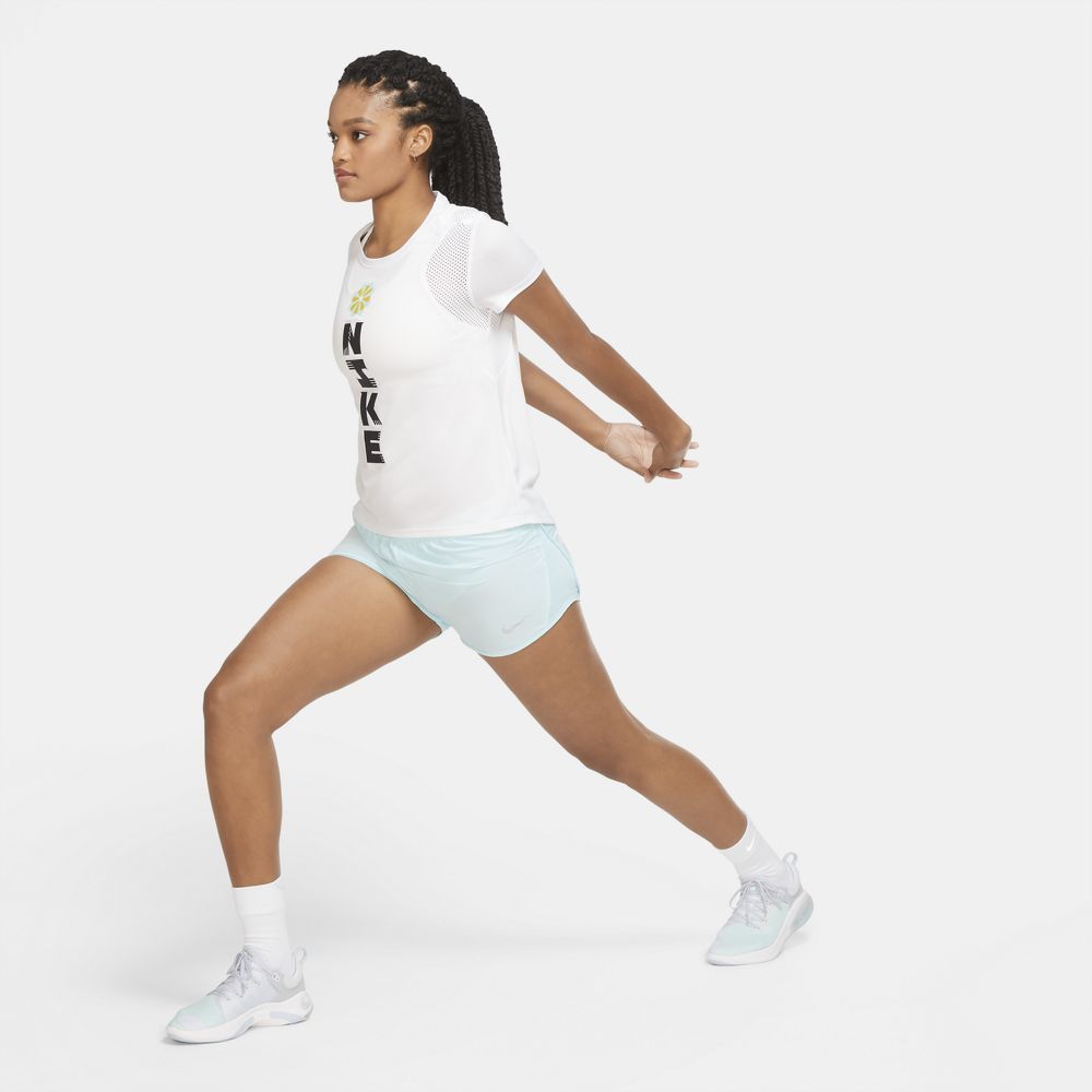 Nike W Nk Icnclsh Run Ss Gx Camiseta Manga Corta blanco de mujer para correr