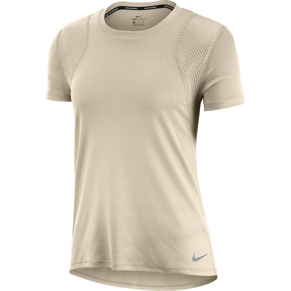 Nike W Nk Run Top Ss Camiseta Manga Corta beige de mujer para correr