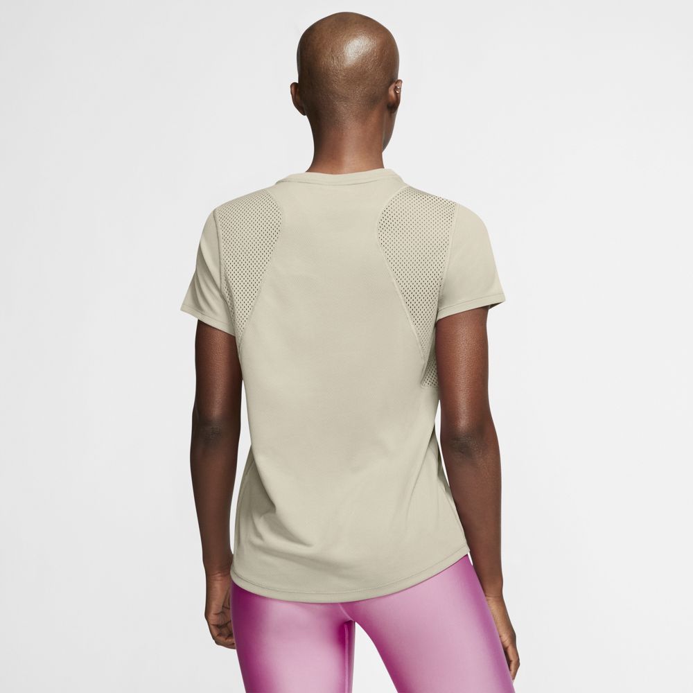 Nike W Nk Run Top Ss Camiseta Manga Corta beige de mujer para correr