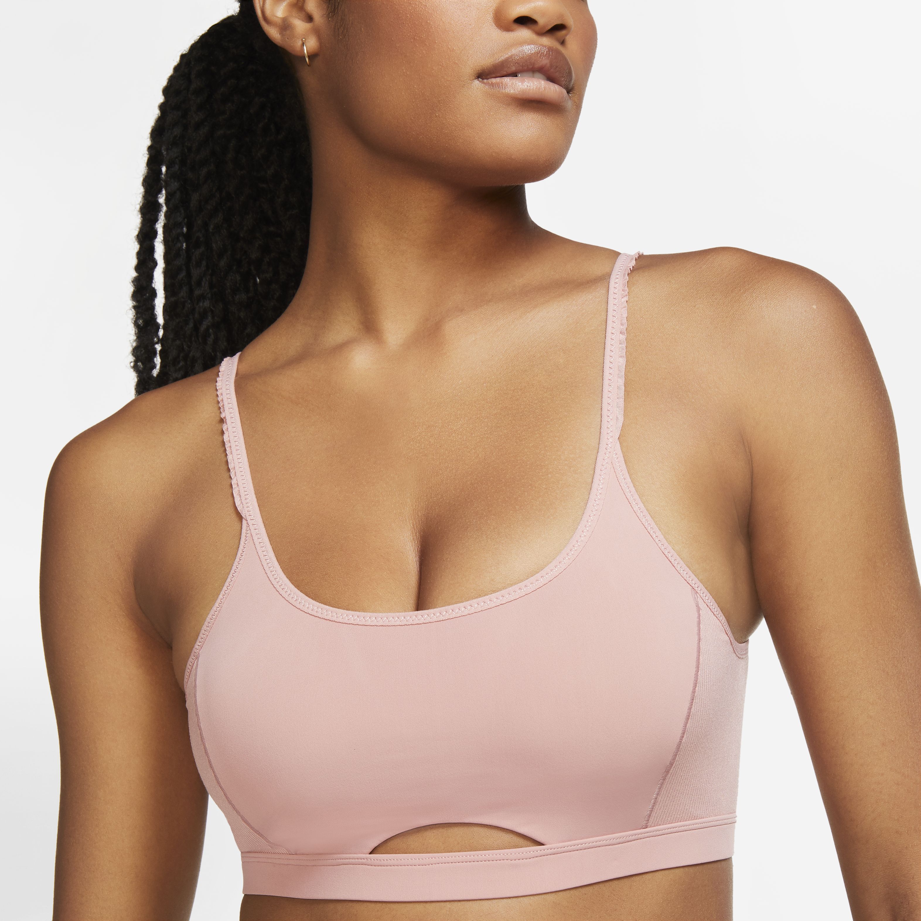 Nike Indy Luxe Yoga Bra Nvlty Top rosado de mujer para entrenamiento