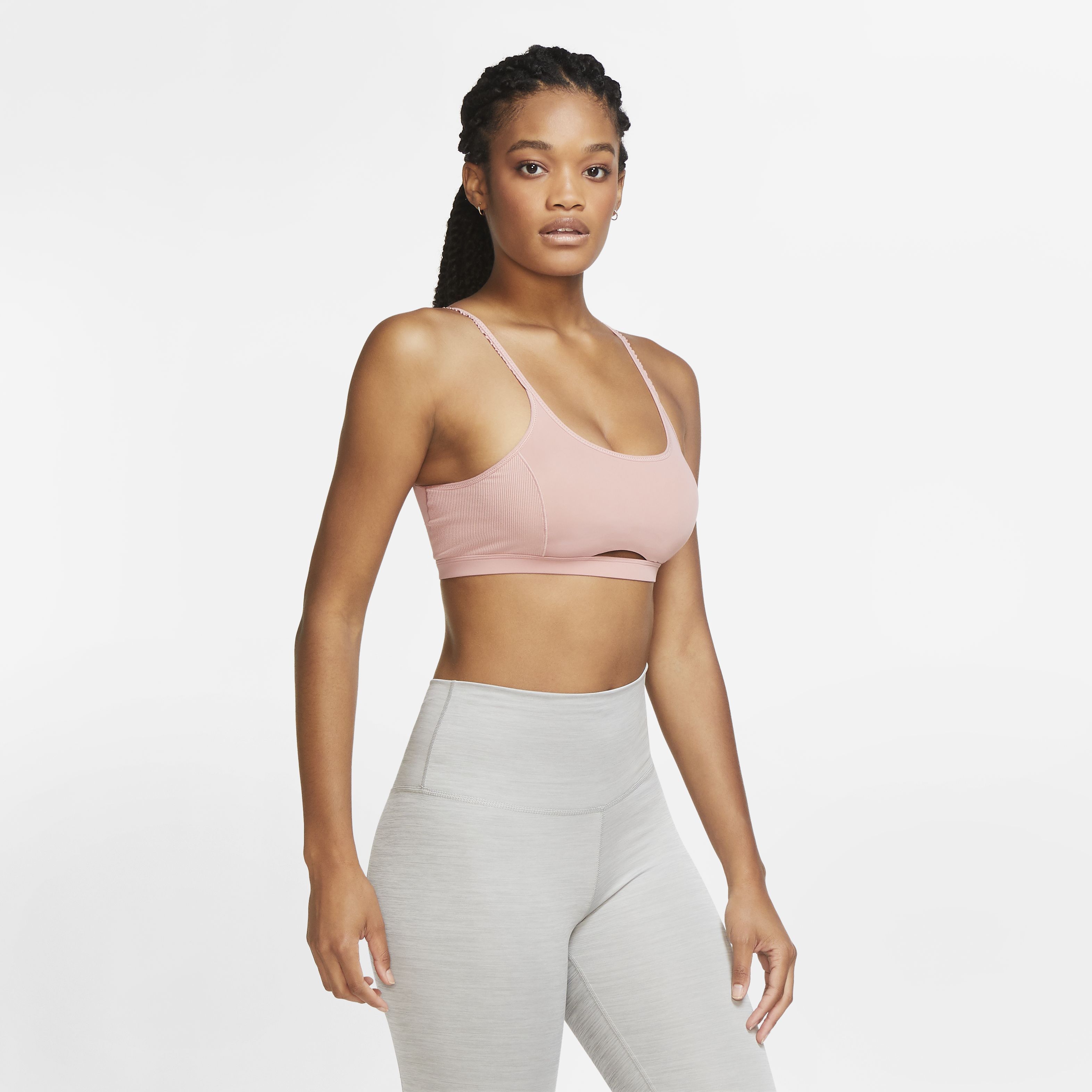 Nike Indy Luxe Yoga Bra Nvlty Top rosado de mujer para entrenamiento