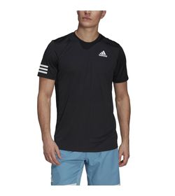 Camiseta-Manga-Corta-adidas-para-hombre-Club-3Str-Tee-para-tenis-color-negro.-Frente-Sobre-Modelo