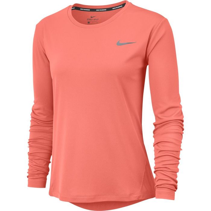 Camiseta-Manga-Larga-nike-para-mujer-W-Nk-Miler-Top-Ls-para-correr-color-rosado.-Frente-Sin-Modelo