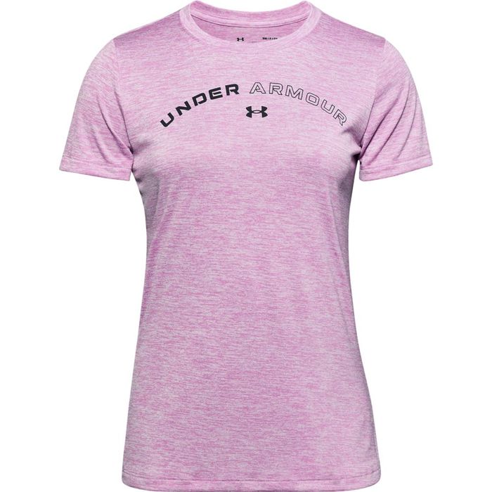 Camiseta-Manga-Corta-under-armour-para-mujer-Tech-Twist-Graphic-Lu-Ssc-para-entrenamiento-color-morado.-Frente-Sin-Modelo