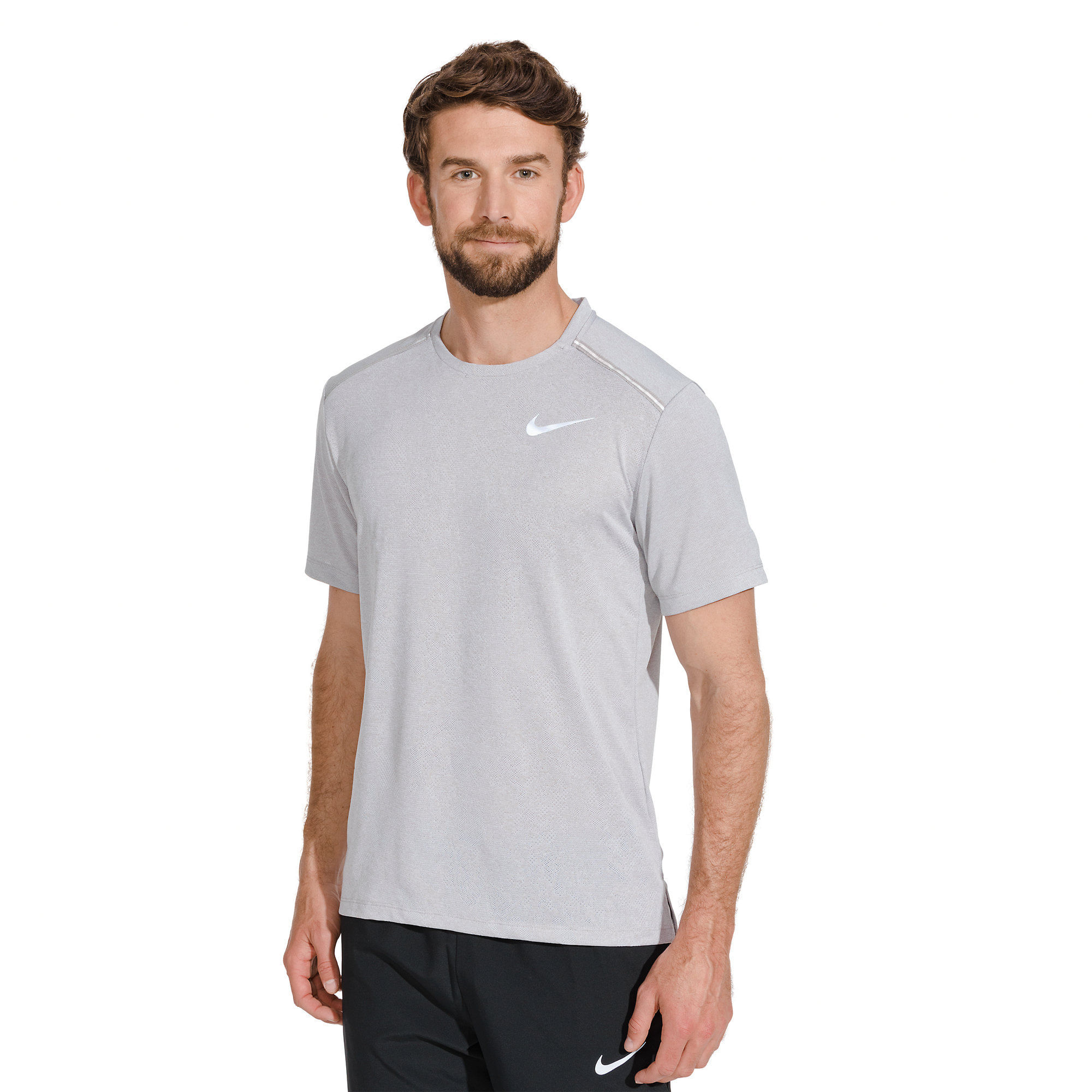 Nike M Nk Dry Miler Top Ss Jac Gx Camiseta Manga Corta gris de hombre para correr