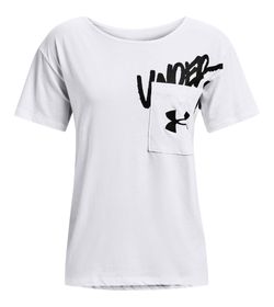 Camiseta-Manga-Corta-under-armour-para-mujer-Lve-Overszed-Graphic-Wm-Tee-para-entrenamiento-color-blanco.-Frente-Sin-Modelo