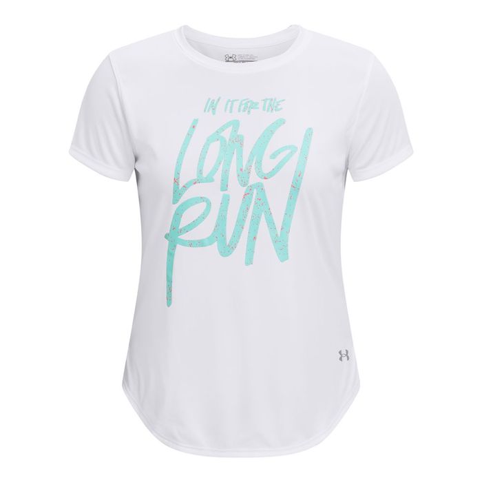 Camiseta-Manga-Corta-under-armour-para-mujer-Ua-Long-Run-Graphic-Ss-para-correr-color-blanco.-Frente-Sin-Modelo