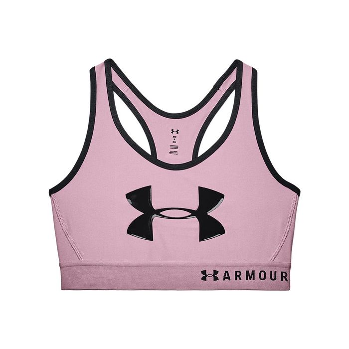 Top-under-armour-para-mujer-Armour-Mid-Keyhole-Graphic-para-entrenamiento-color-rosado.-Frente-Sin-Modelo
