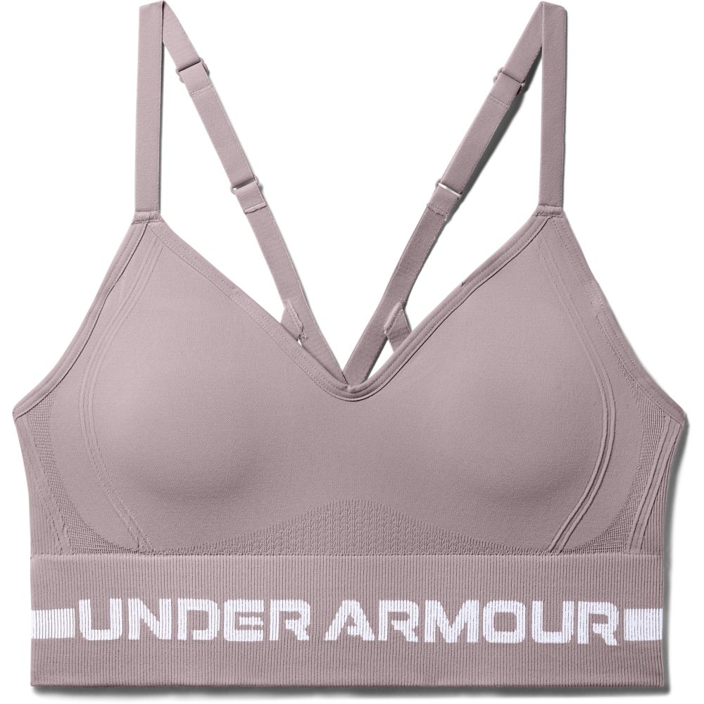 UA Seamless Low Long Bra Top rosado de mujer para entrenamiento