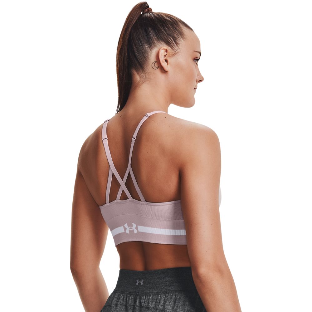 UA Seamless Low Long Bra Top rosado de mujer para entrenamiento