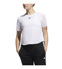 Camiseta-Manga-Corta-adidas-para-mujer-Dance-Tee-para-entrenamiento-color-blanco.-Frente-Sobre-Modelo