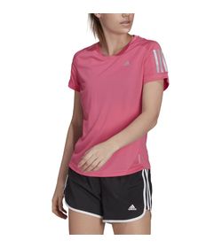 Camiseta-Manga-Corta-adidas-para-mujer-Own-The-Run-Tee-para-correr-color-rosado.-Frente-Sobre-Modelo