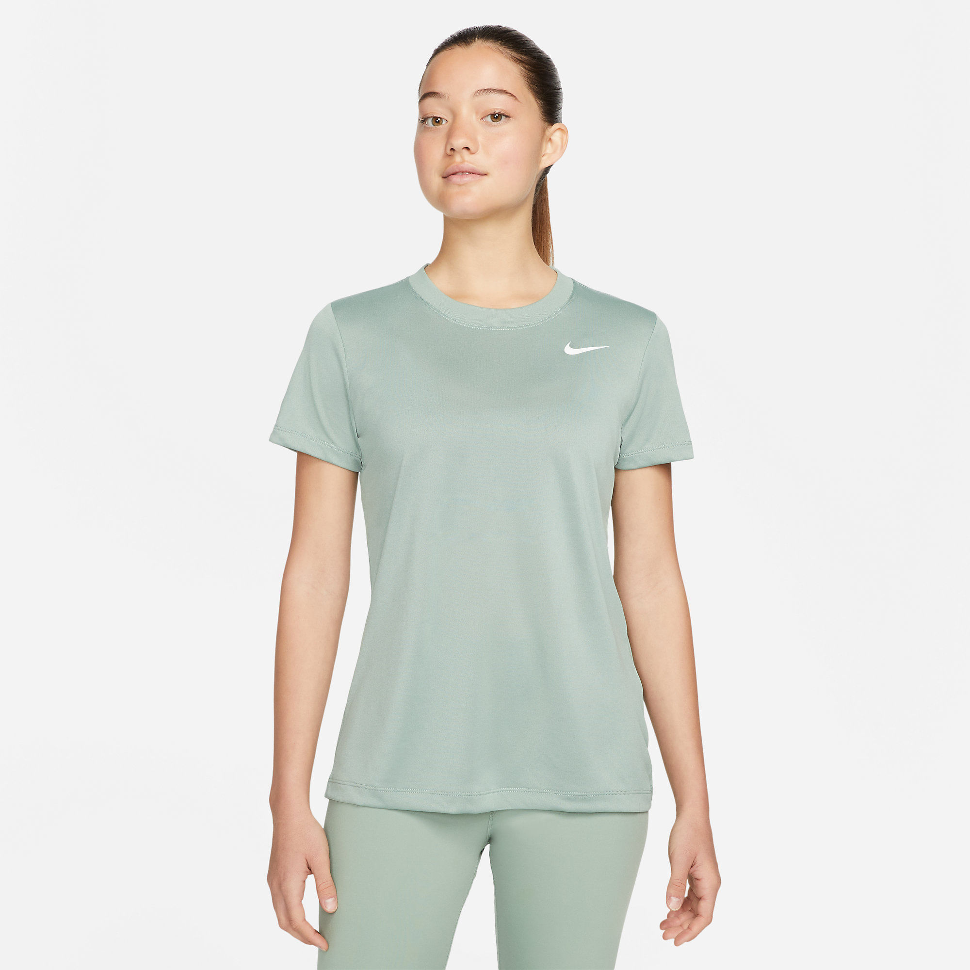 Nike W Nk Df Leg Tee Crew Camiseta Manga Corta verde de mujer para entrenamiento