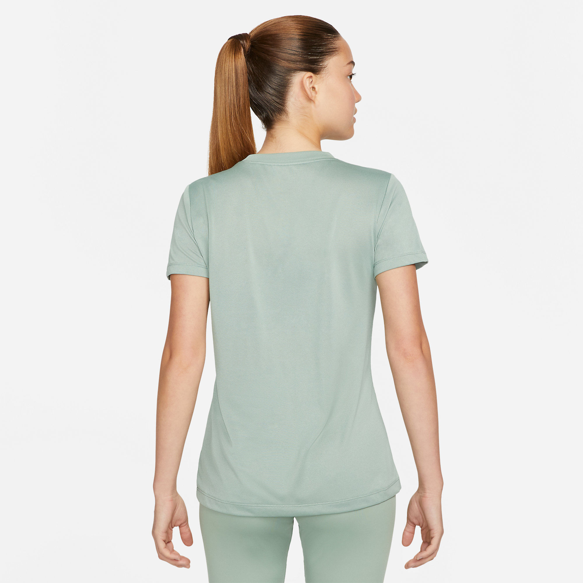 Nike W Nk Df Leg Tee Crew Camiseta Manga Corta verde de mujer para entrenamiento