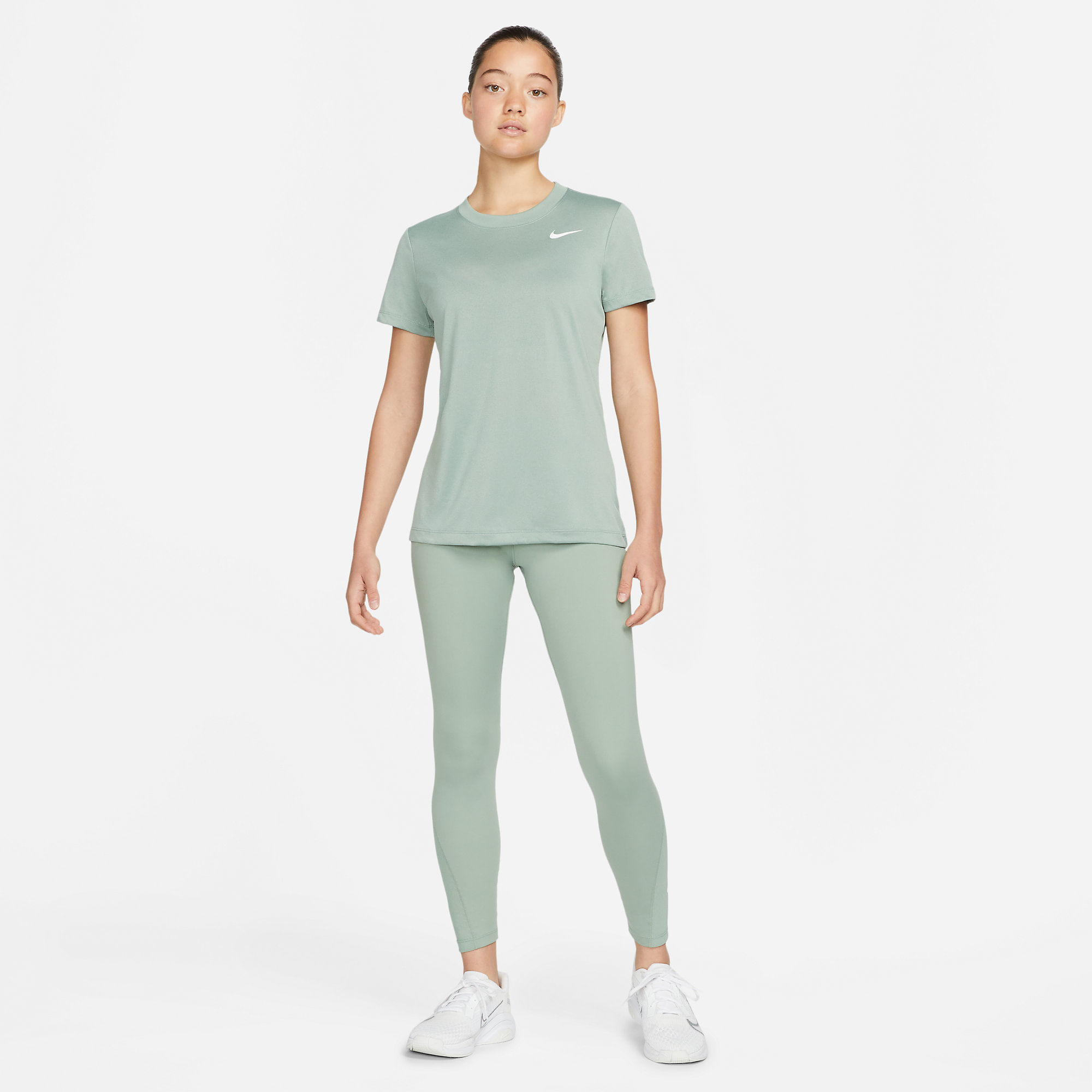 Nike W Nk Df Leg Tee Crew Camiseta Manga Corta verde de mujer para entrenamiento