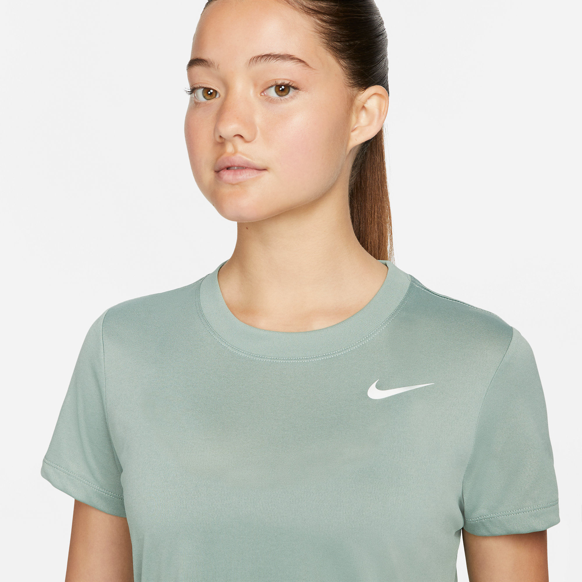 Nike W Nk Df Leg Tee Crew Camiseta Manga Corta verde de mujer para entrenamiento