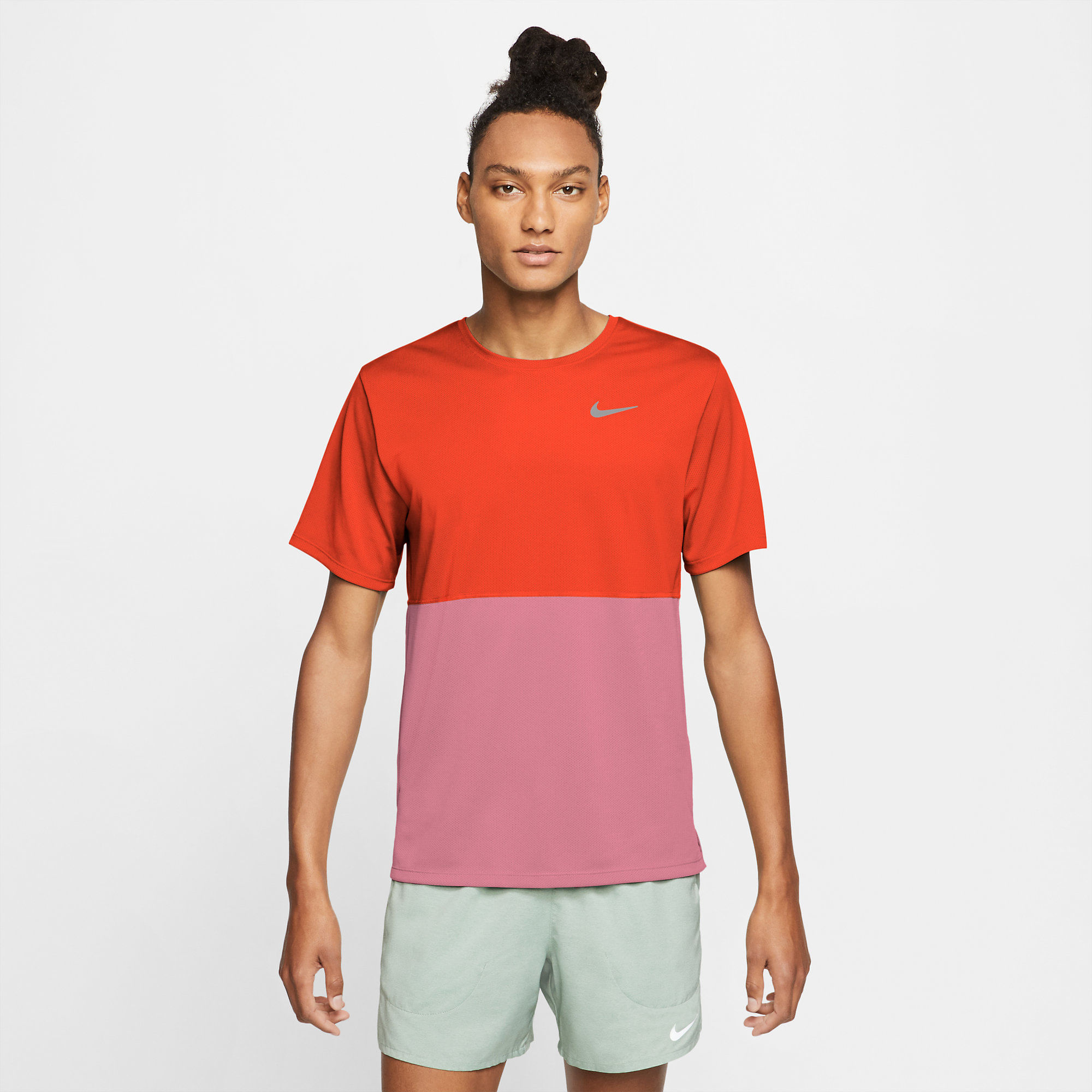 Nike M Nk Breathe Run Top Ss Camiseta Manga Corta naranja de hombre para correr