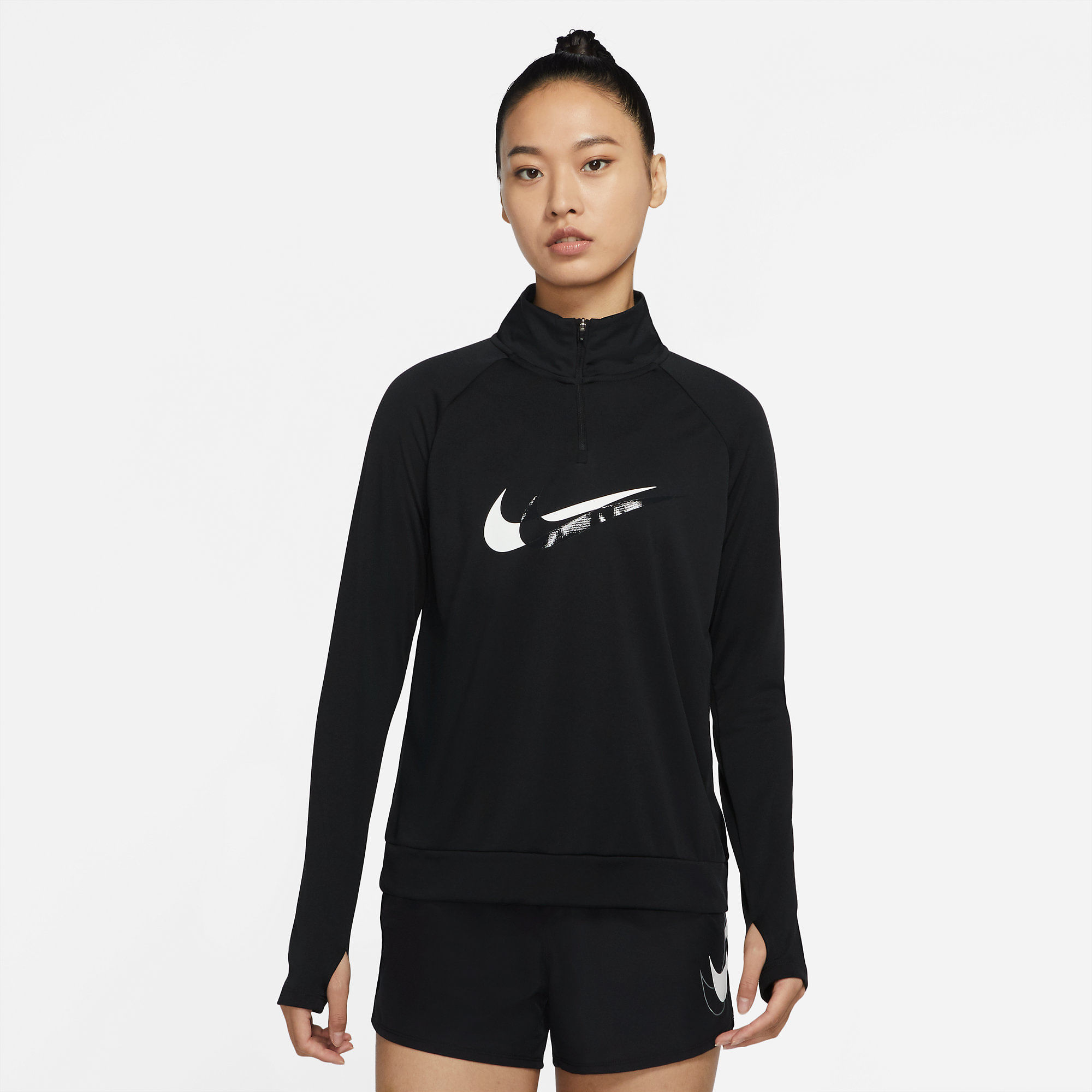 Nike W Nk Df Swsh Run Hz Mdlayr Camiseta Manga Larga negro de mujer para correr
