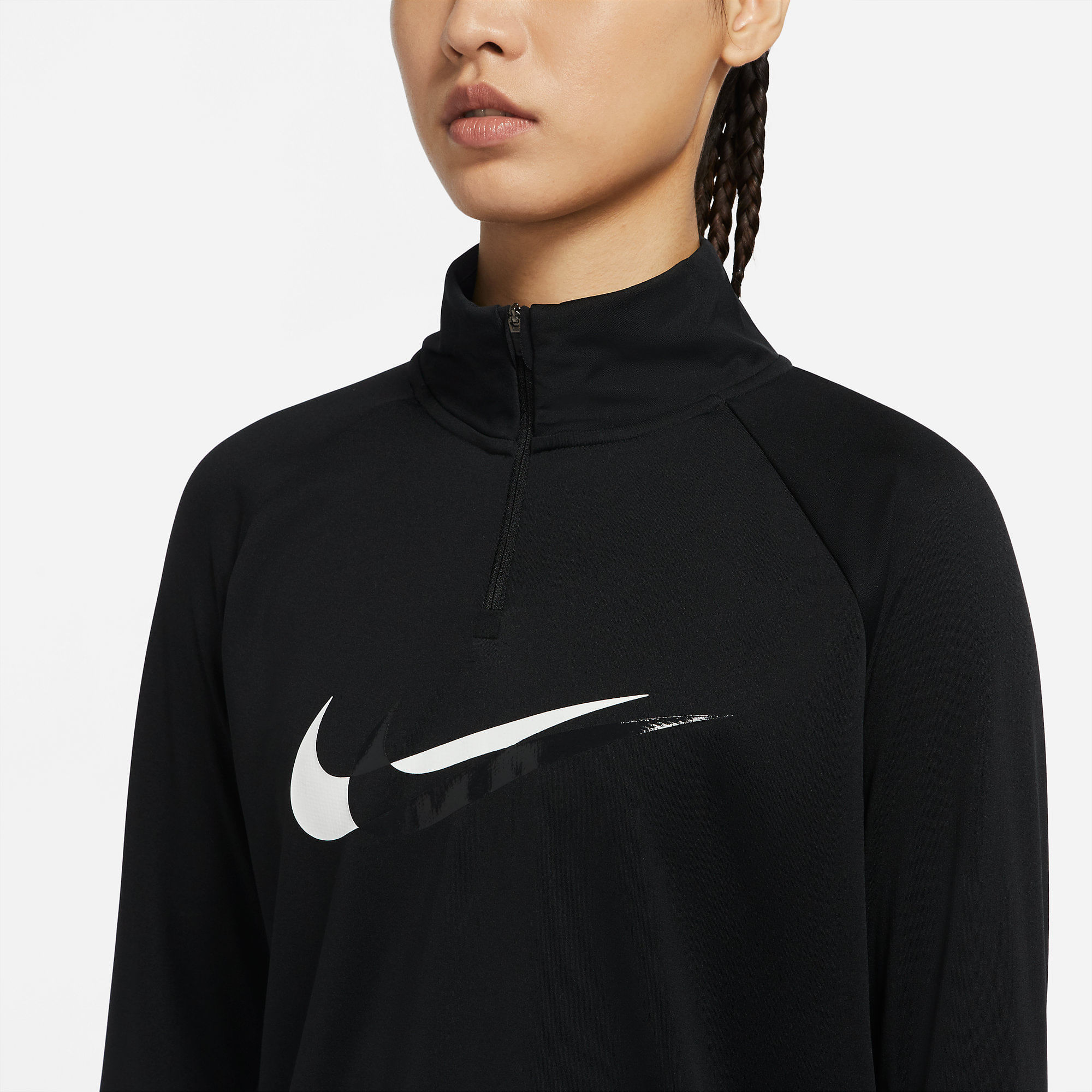 Nike W Nk Df Swsh Run Hz Mdlayr Camiseta Manga Larga negro de mujer para correr