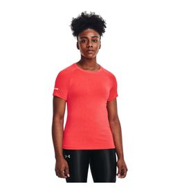 Camiseta-Manga-Corta-under-armour-para-mujer-Ua-Seamless-Run-Ss-para-correr-color-naranja.-Frente-Sobre-Modelo